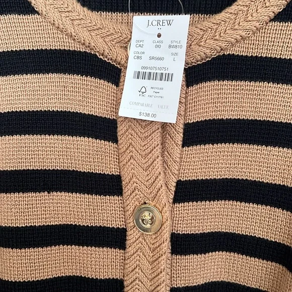 J.Crew camel and black striped sweater jacket. New with tags - Picture 2 of 3